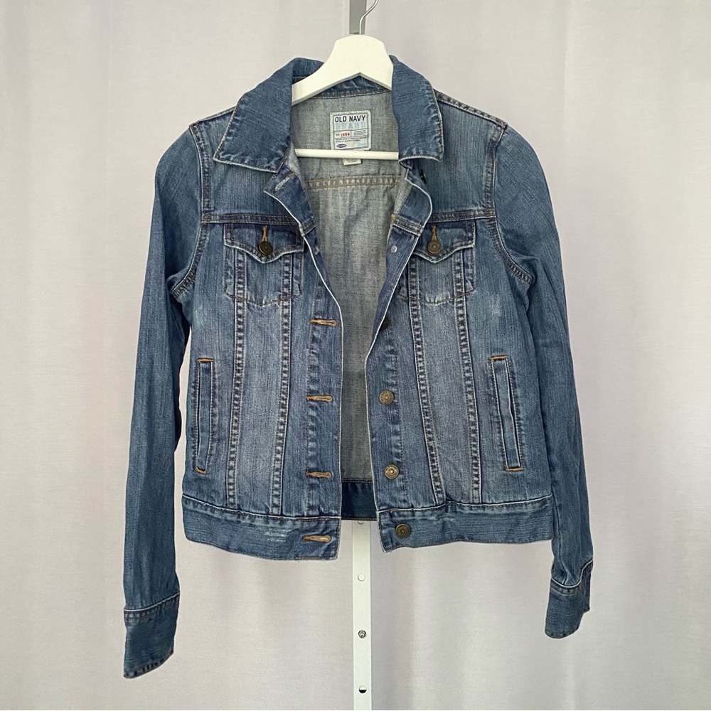 Old Navy Women's Classic Blue Denim Cotton Distressed Jacket — S